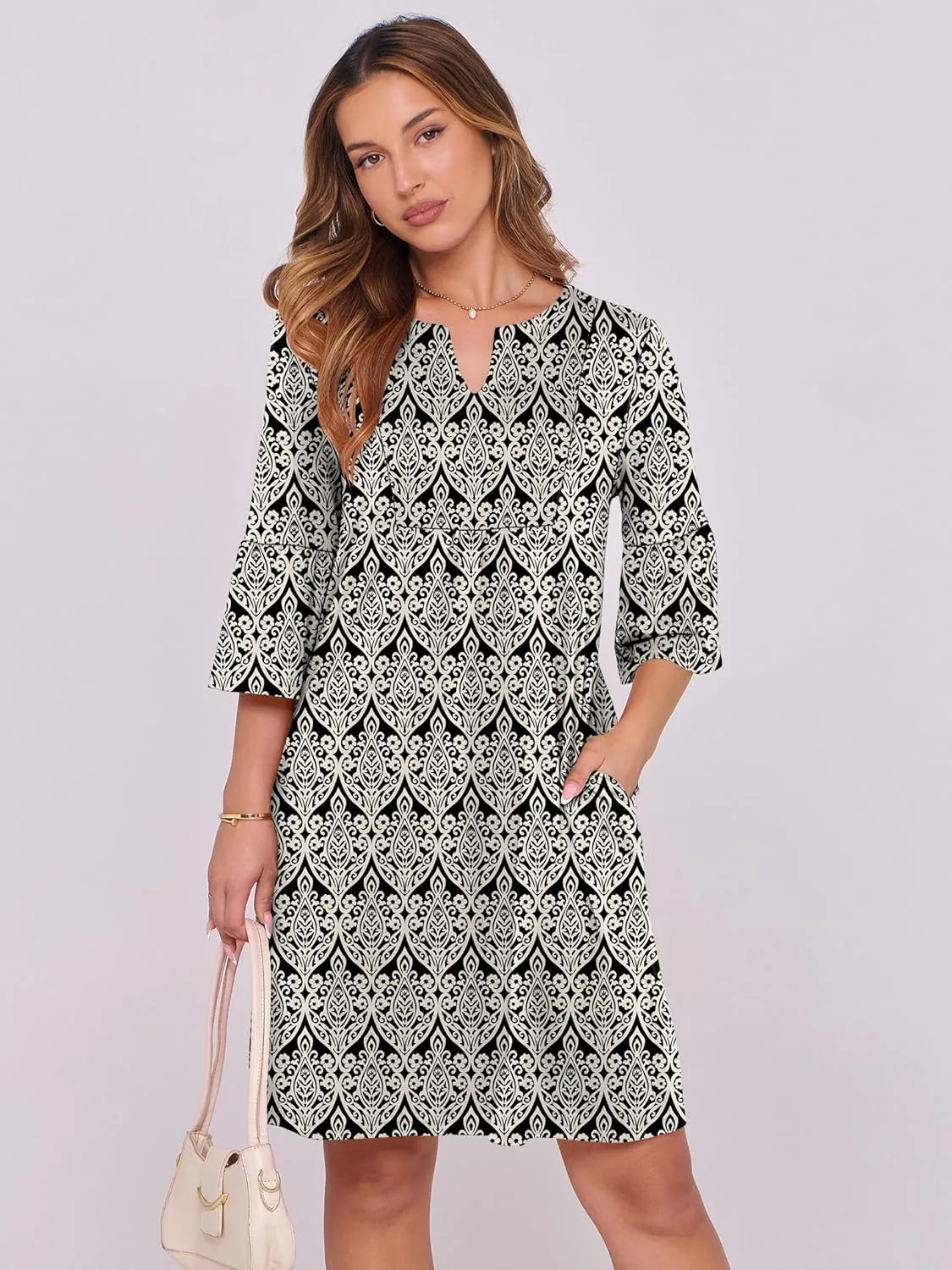 ANRABESS Women Mini Dress Summer V Neck Ruffle Short Sleeve Shift Casual Tunic Dresses 2025 Loose Beach Vacation Outfits