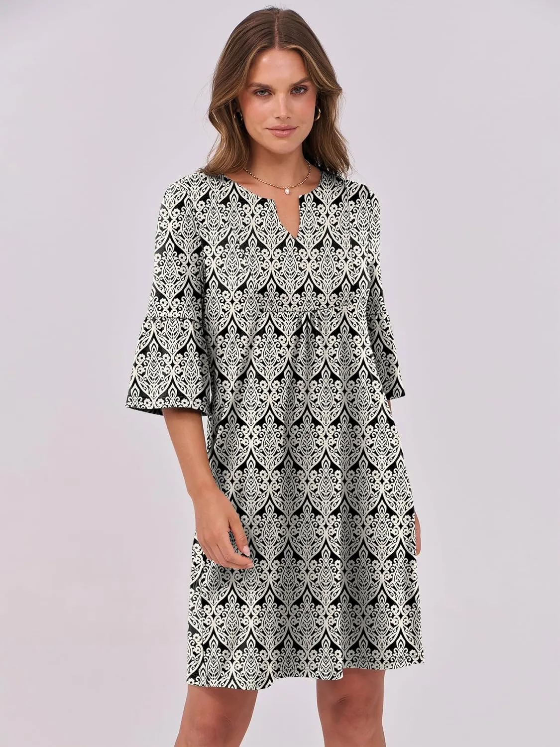 ANRABESS Women Mini Dress Summer V Neck Ruffle Short Sleeve Shift Casual Tunic Dresses 2025 Loose Beach Vacation Outfits