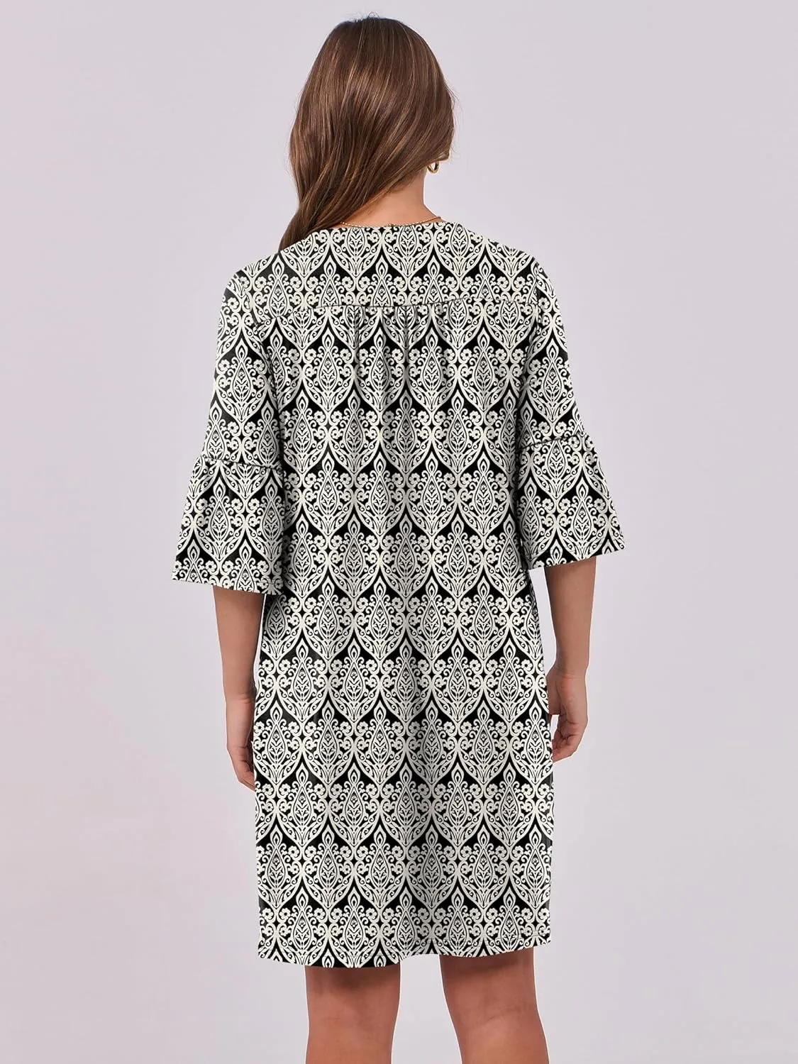 ANRABESS Women Mini Dress Summer V Neck Ruffle Short Sleeve Shift Casual Tunic Dresses 2025 Loose Beach Vacation Outfits