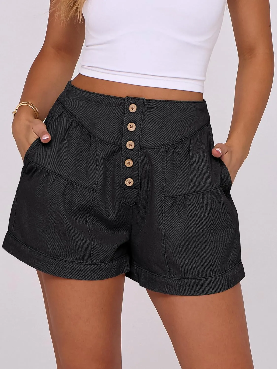 ANRABESS Women's Denim Shorts Summer Baggy High Waisted Flowy Wide Leg Buttons Pleated Casual Jean Shorts 2025 Fashion Skorts