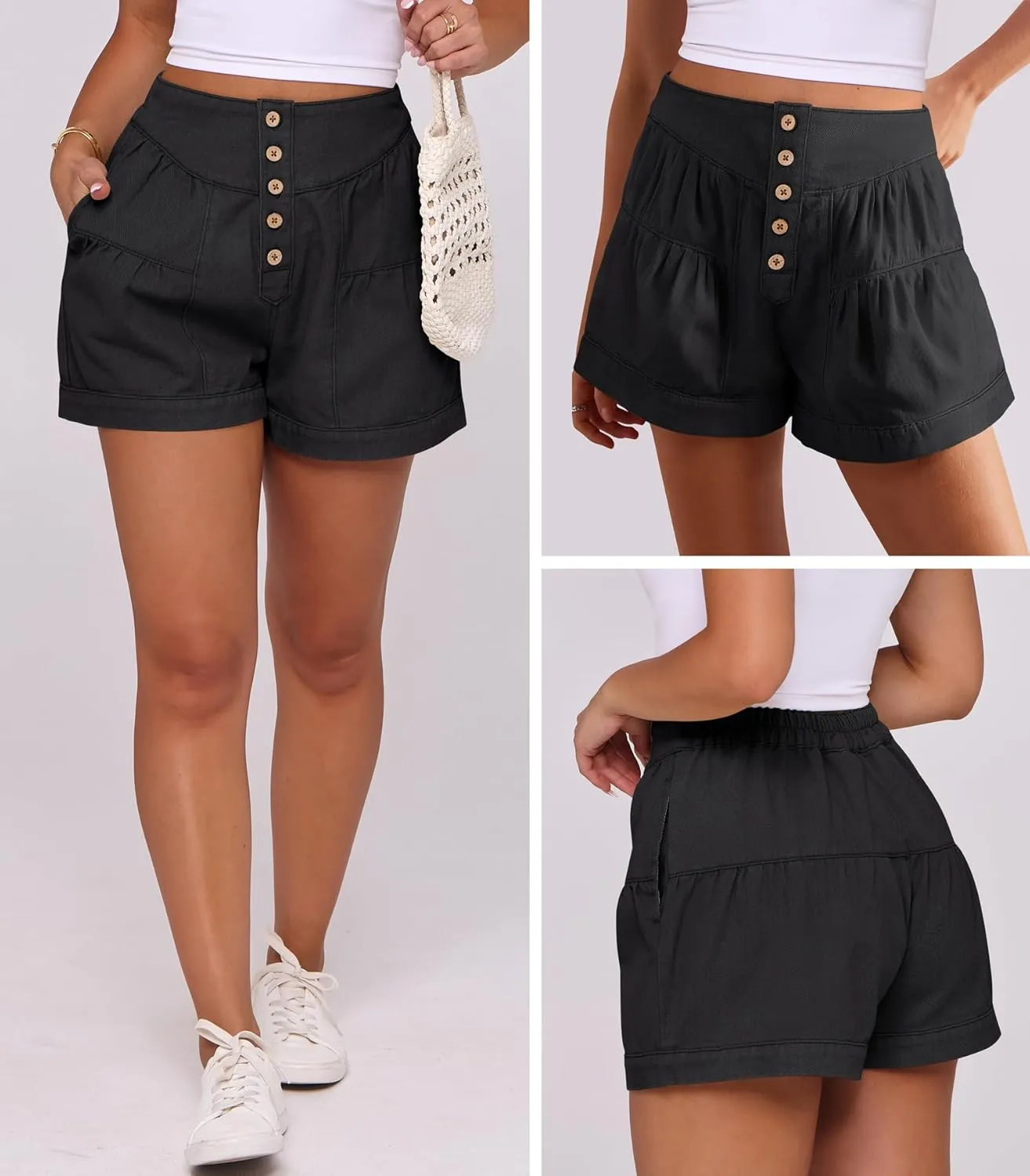 ANRABESS Women's Denim Shorts Summer Baggy High Waisted Flowy Wide Leg Buttons Pleated Casual Jean Shorts 2025 Fashion Skorts