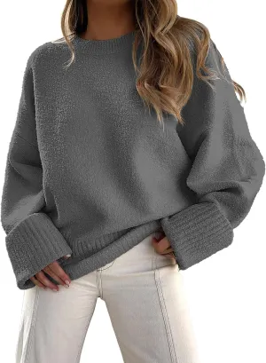 ANRABESS Women's Oversized Crewneck Long Sleeve Fuzzy Knit Casual Chunky Warm 2025 Fall Pullover Sweaters Top Trendy Outfits