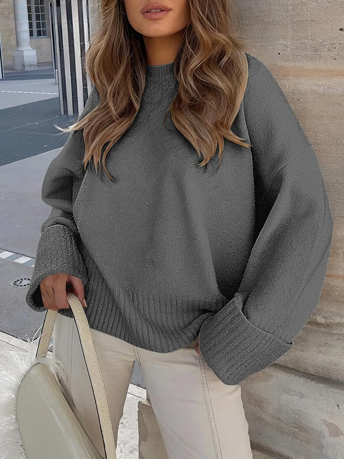ANRABESS Women's Oversized Crewneck Long Sleeve Fuzzy Knit Casual Chunky Warm 2025 Fall Pullover Sweaters Top Trendy Outfits