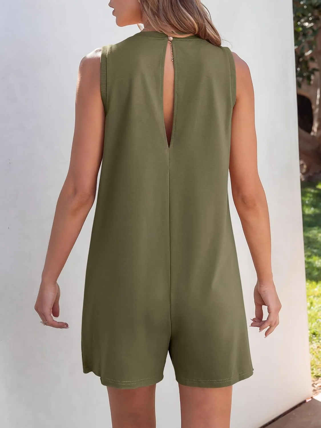 ANRABESS Womens Romper Casual Loose Sleeveless 2025 Summer One Piece Outfit Crewneck Short Jumpsuit Overall Outfits & Pockets