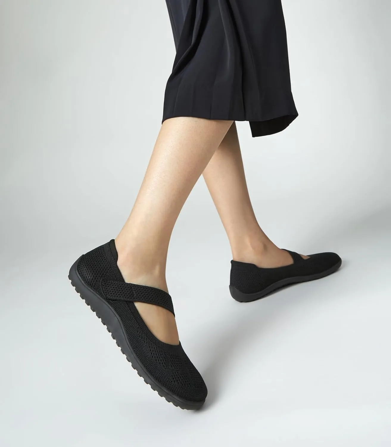 Arromic Wide Toe Box Flat Shoes Women Mary Jane Flat Shoes Comofortable Ballet Flat with Adjustable Straps Slip on Washable Knit Casual Flats