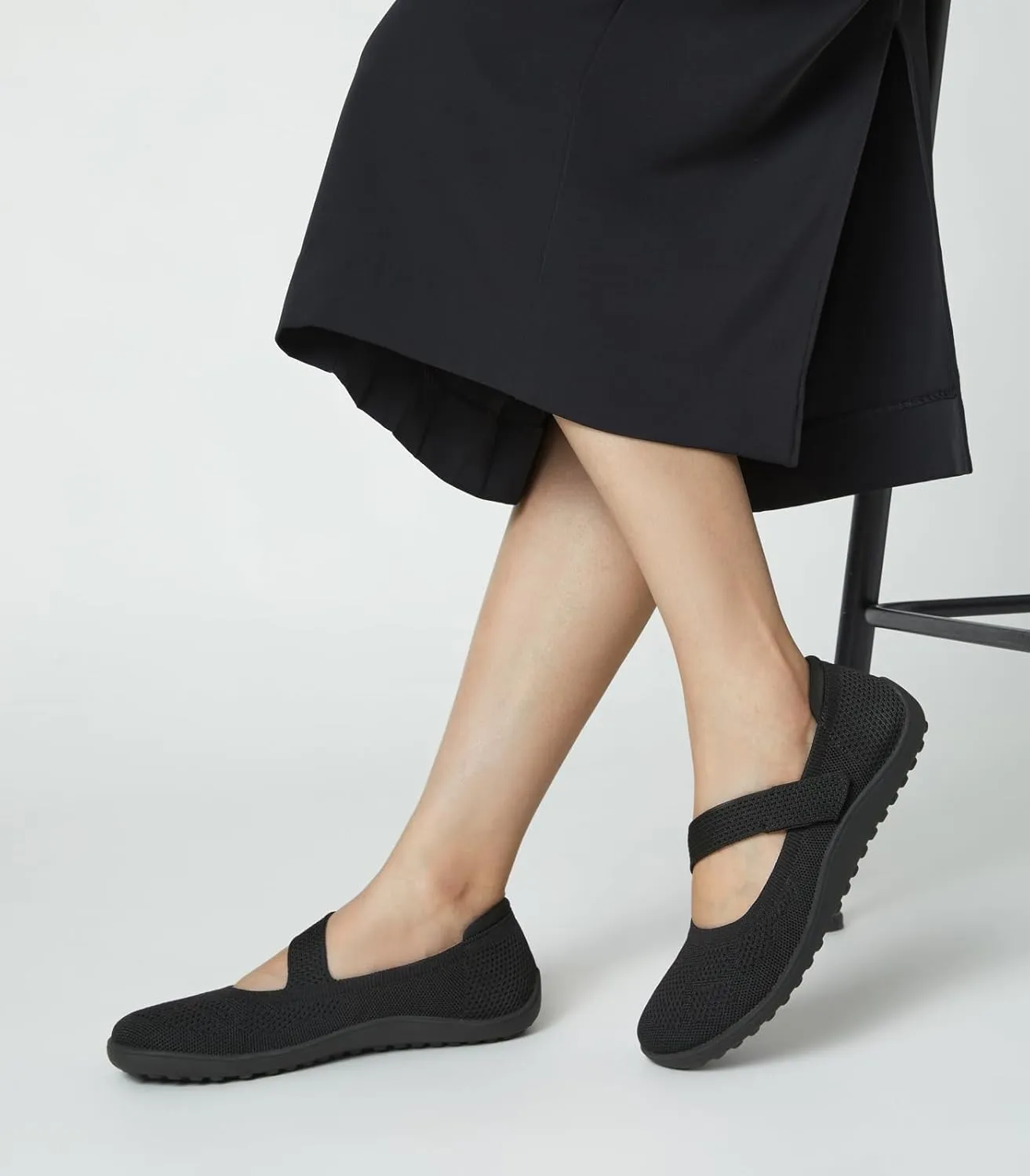 Arromic Wide Toe Box Flat Shoes Women Mary Jane Flat Shoes Comofortable Ballet Flat with Adjustable Straps Slip on Washable Knit Casual Flats