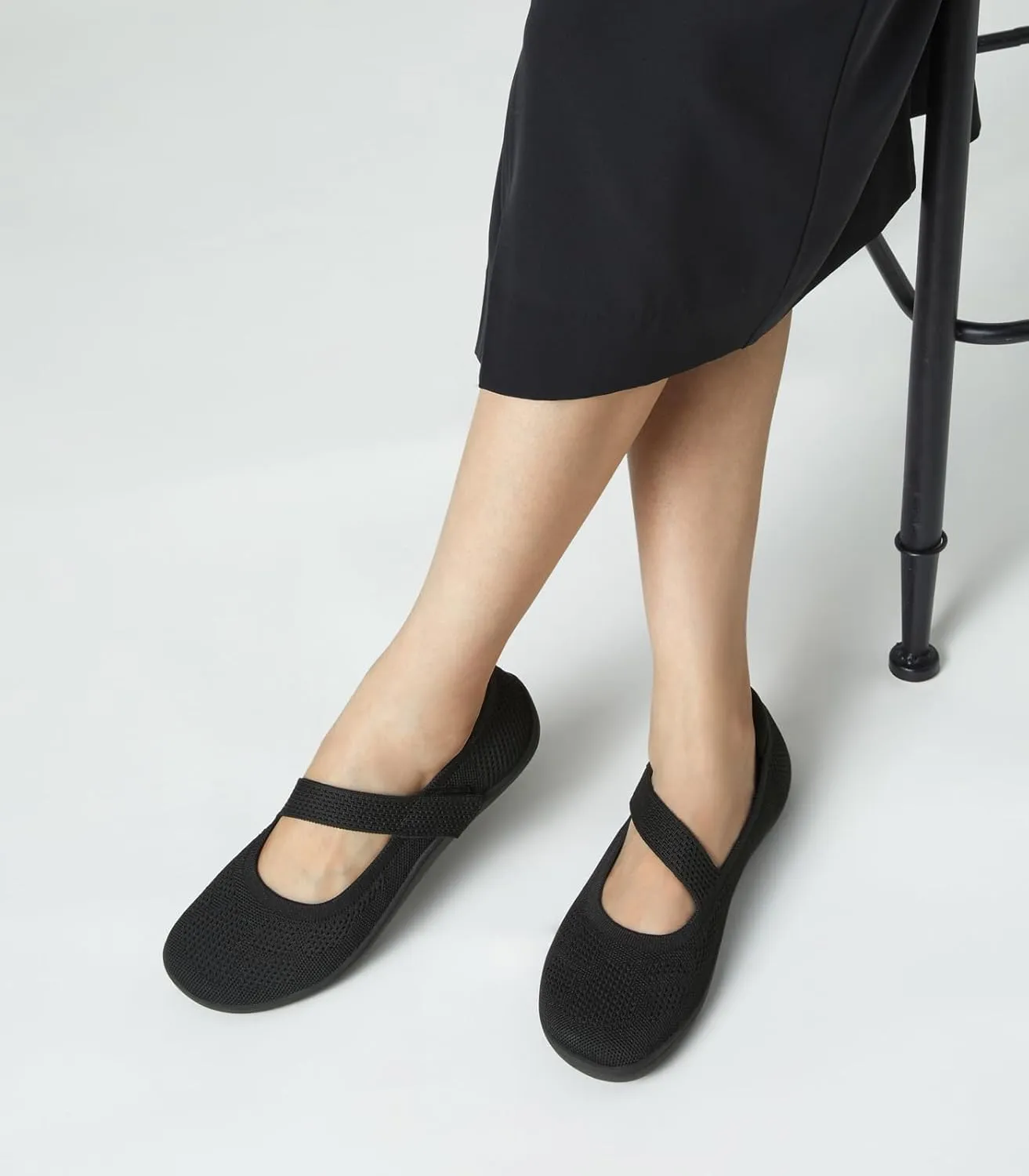 Arromic Wide Toe Box Flat Shoes Women Mary Jane Flat Shoes Comofortable Ballet Flat with Adjustable Straps Slip on Washable Knit Casual Flats