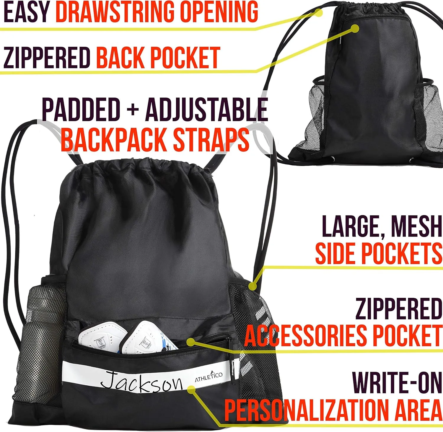 Athletico Drawstring Soccer Bag - Soccer Backpack For Boys or Girls Can Also Carry Basketball or Volleyball