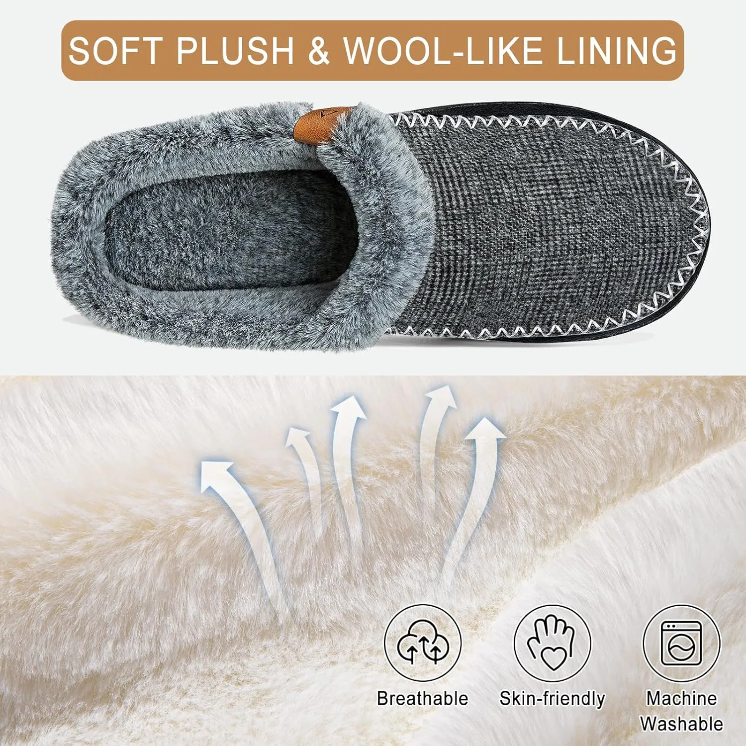 ATHMILE Men's Slippers Slip On Moccasin, Indoor Outdoor Warm Fuzzy Comfy House Shoes, Fluffy Wide Loafer Home Bedroom Slippers