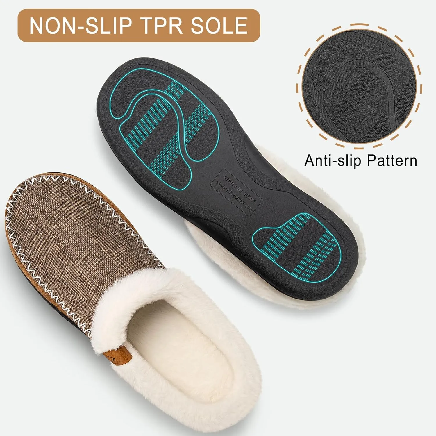 ATHMILE Men's Slippers Slip On Moccasin, Indoor Outdoor Warm Fuzzy Comfy House Shoes, Fluffy Wide Loafer Home Bedroom Slippers