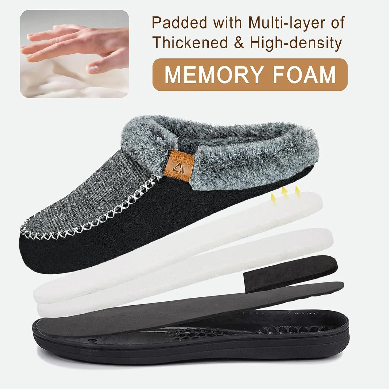 ATHMILE Men's Slippers Slip On Moccasin, Indoor Outdoor Warm Fuzzy Comfy House Shoes, Fluffy Wide Loafer Home Bedroom Slippers