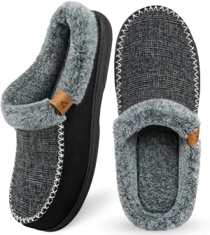 ATHMILE Men's Slippers Slip On Moccasin, Indoor Outdoor Warm Fuzzy Comfy House Shoes, Fluffy Wide Loafer Home Bedroom Slippers
