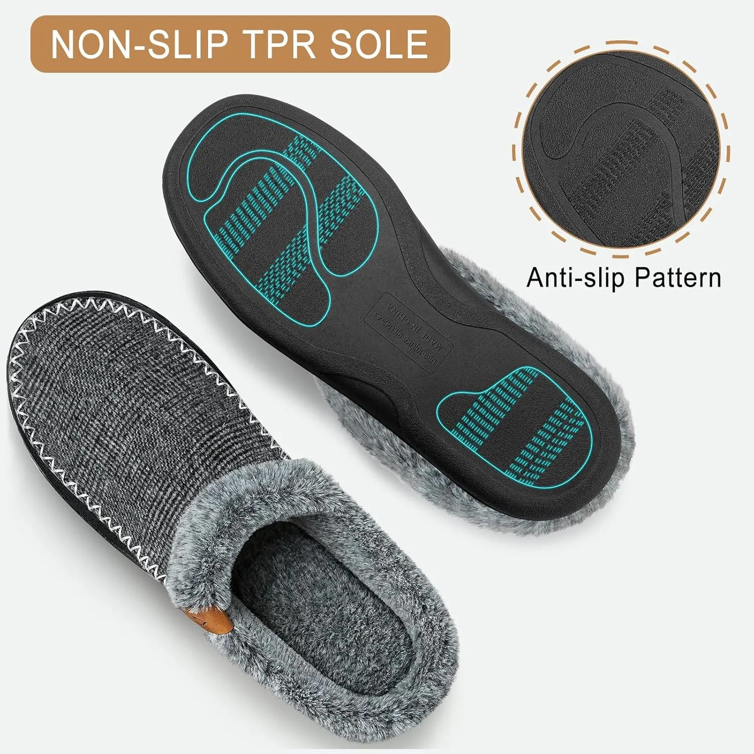 ATHMILE Men's Slippers Slip On Moccasin, Indoor Outdoor Warm Fuzzy Comfy House Shoes, Fluffy Wide Loafer Home Bedroom Slippers