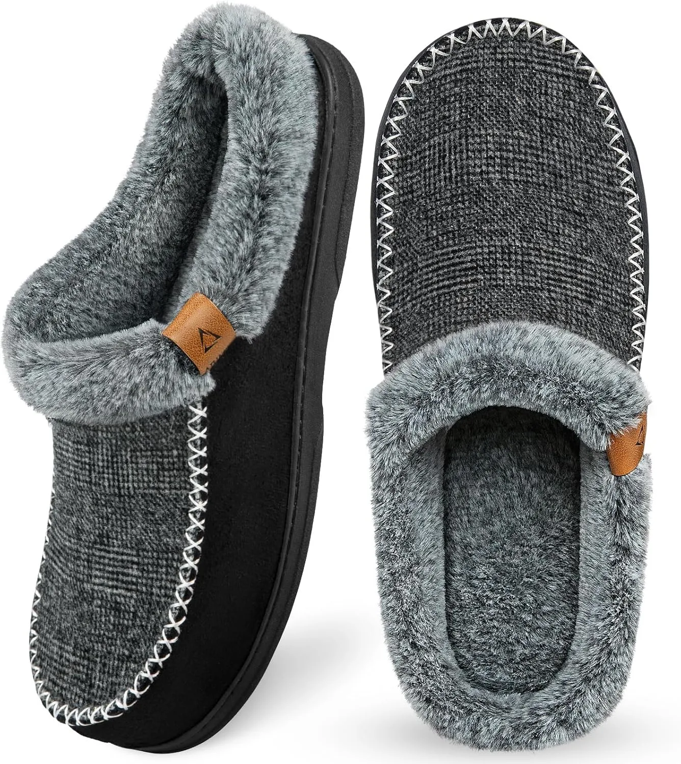 ATHMILE Men's Slippers Slip On Moccasin, Indoor Outdoor Warm Fuzzy Comfy House Shoes, Fluffy Wide Loafer Home Bedroom Slippers