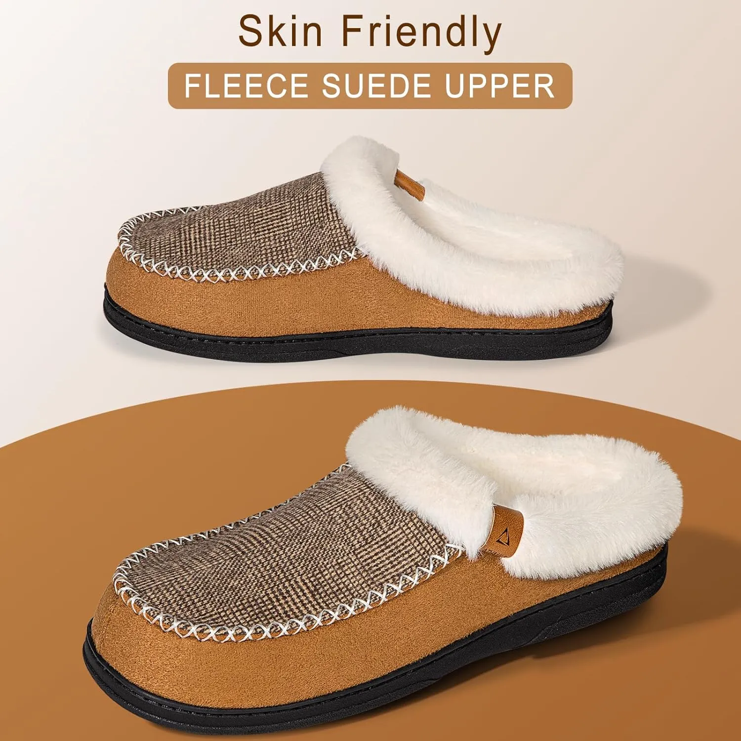 ATHMILE Men's Slippers Slip On Moccasin, Indoor Outdoor Warm Fuzzy Comfy House Shoes, Fluffy Wide Loafer Home Bedroom Slippers