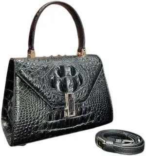 Authentic Real Crocodile Skin Lady Black Purse Genuine Alligator Leather Women's Small Handbag Female Single Cross Shoulder Bag