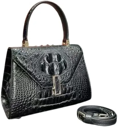 Authentic Real Crocodile Skin Lady Black Purse Genuine Alligator Leather Women's Small Handbag Female Single Cross Shoulder Bag