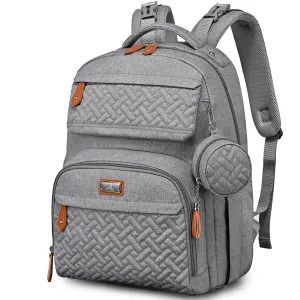 BabbleRoo Diaper Bag Backpack, Travel Backpack with Changing Pad, Pacifier Case & Stroller Straps, Multifunction, Waterproof, Unisex – Light Gray
