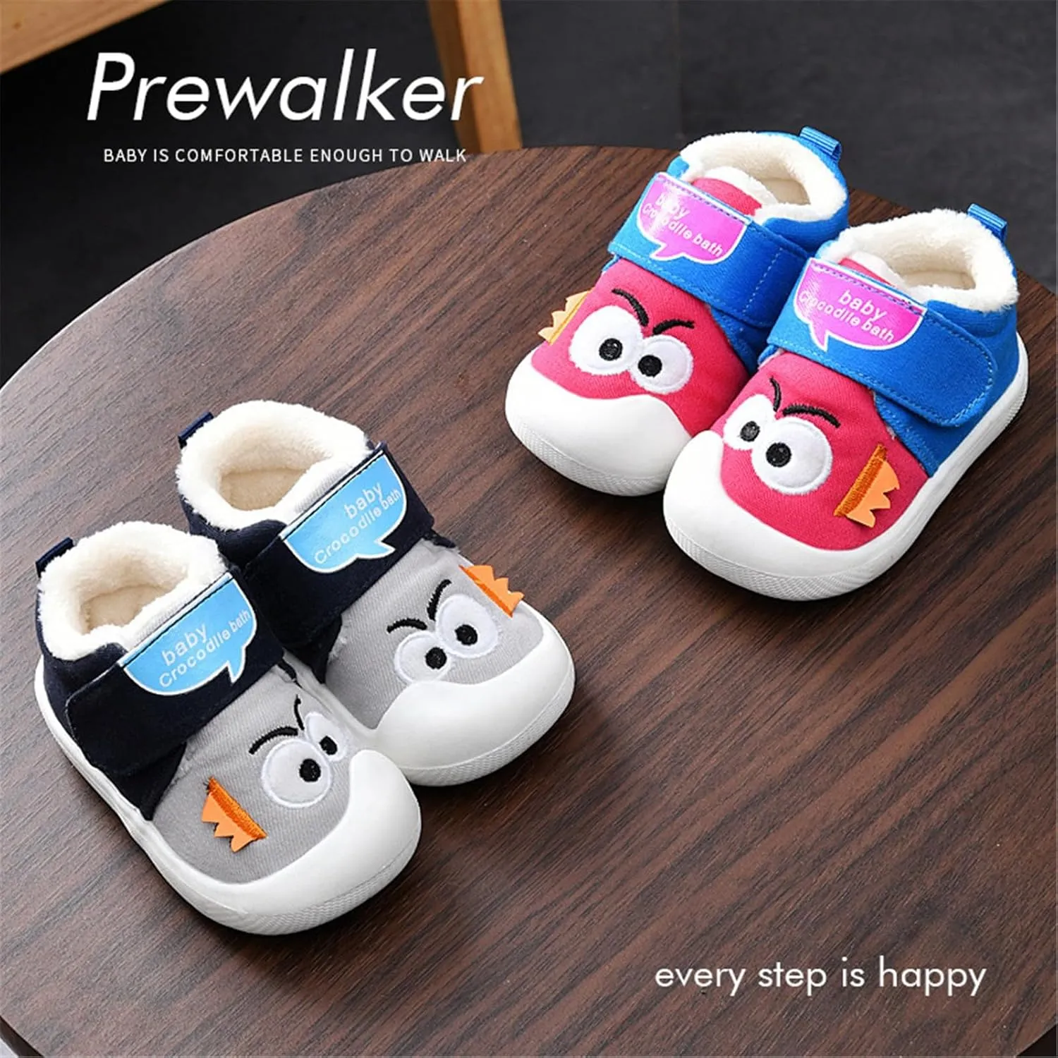 Baby Booties Girls Boys First Walkers Shoes Infant Non Slip Sneakers Cozy Fleece Ankle Booties Newborn Kids Sneakers