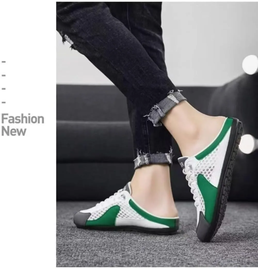 Backless Tennis Shoes for Men Wide Mule Sneakers Slip on House Slippers Platform Lace Up Mesh Breathable Lightweight Casual Walking Slides Office Business Casual Sport Shoes Running Travel Driving