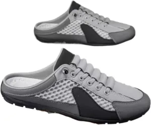 Backless Tennis Shoes for Men Wide Mule Sneakers Slip on House Slippers Platform Lace Up Mesh Breathable Lightweight Casual Walking Slides Office Business Casual Sport Shoes Running Travel Driving