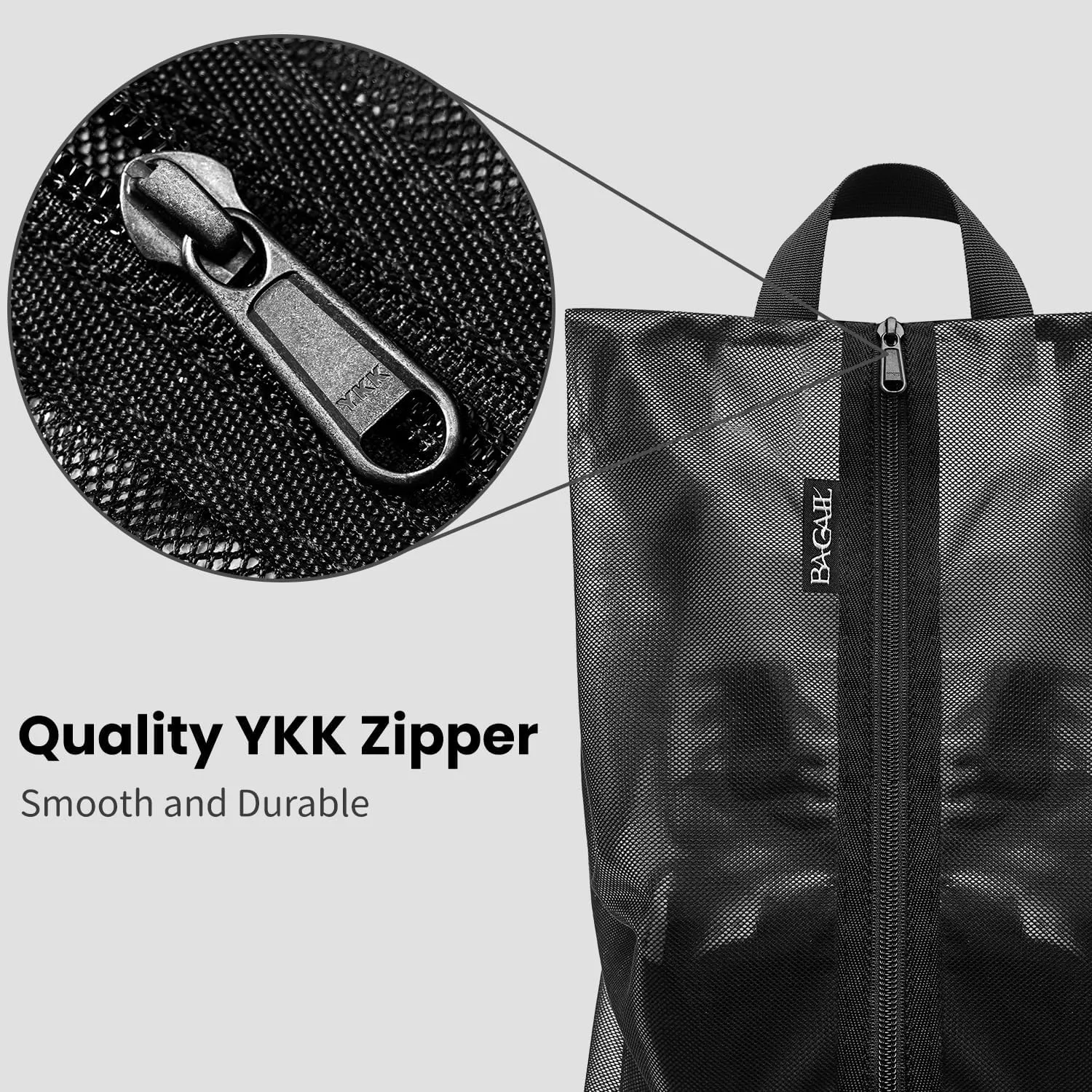 Bagail Shoe Bags for Travel,Set of 2 Shoe Bags for Storage in Closet,Transparent Shoe Packing Organizers with YKK Zipper (M 16"x9"3.6", Classic Black 2pcs)
