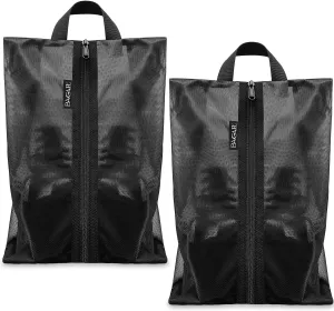 Bagail Shoe Bags for Travel,Set of 2 Shoe Bags for Storage in Closet,Transparent Shoe Packing Organizers with YKK Zipper (M 16"x9"3.6", Classic Black 2pcs)