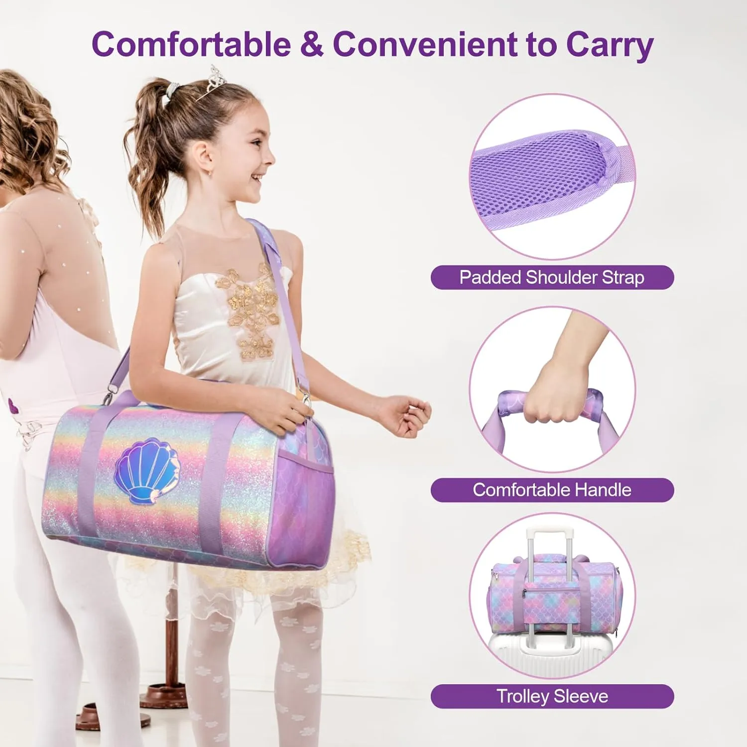 Bagseri Dance Bag for Girls - Ballet Duffle With Shoes Compartment for Kids Above 6yr, Overnight Travel Sleepover Bag With Dry Wet Separation Pockets