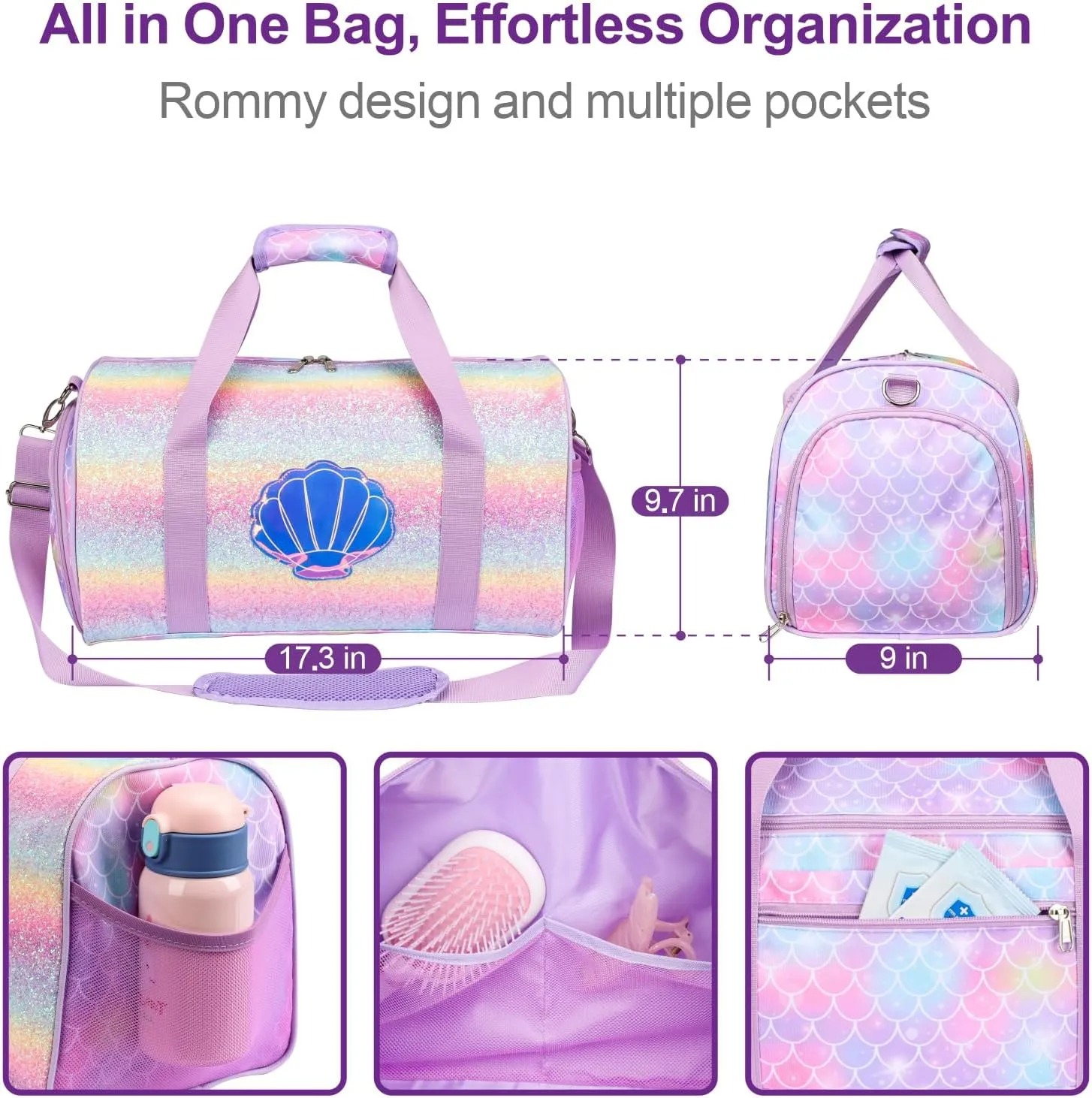Bagseri Dance Bag for Girls - Ballet Duffle With Shoes Compartment for Kids Above 6yr, Overnight Travel Sleepover Bag With Dry Wet Separation Pockets