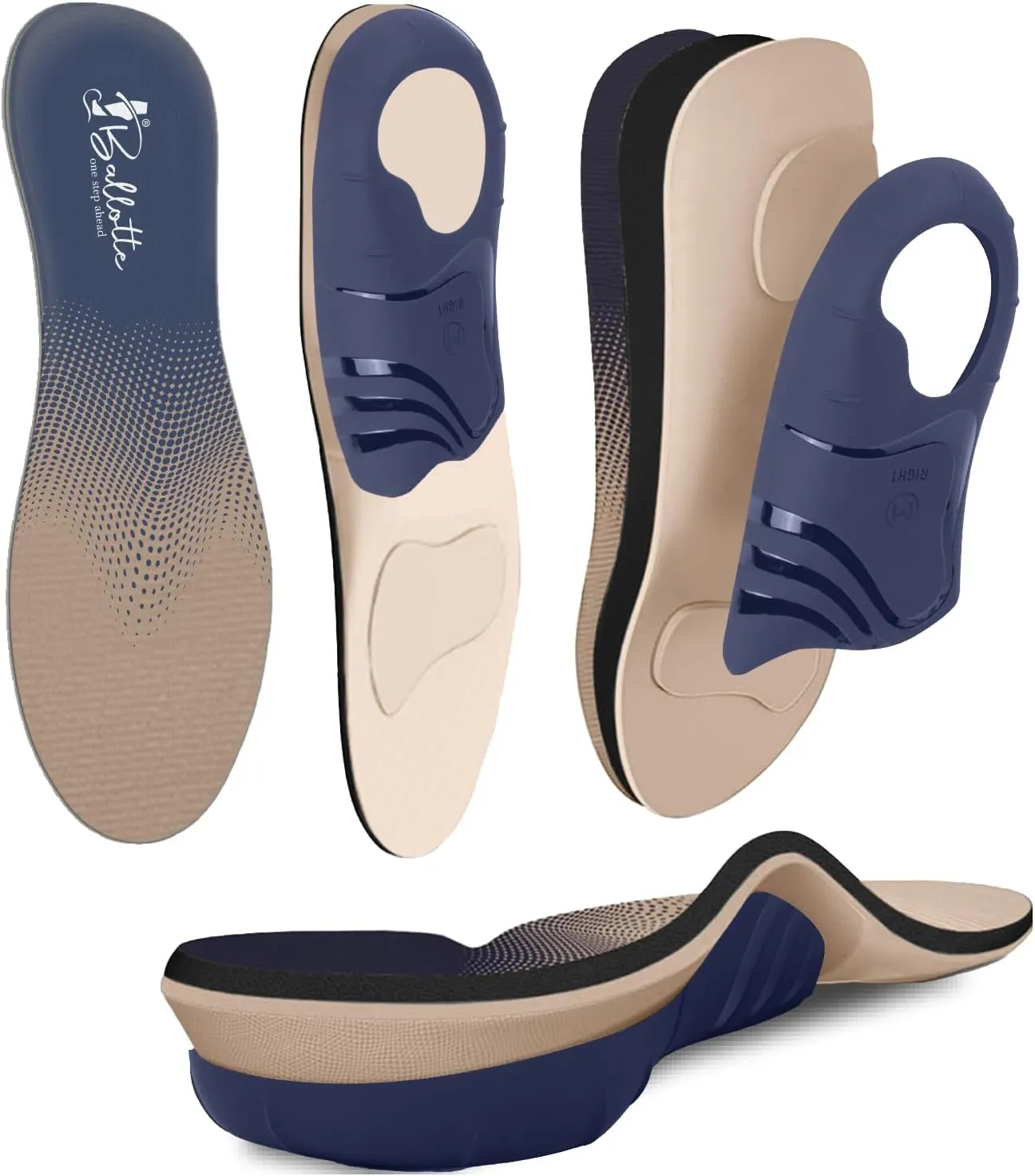 Ballotte Plantar Fasciitis Insoles, 5-Layer Orthotic Insoles for Flat Feet Correction, 220lbs Heavy-Duty Shoe Inserts for Heel Pain Relief, High Arch Support Inserts for Men & Women, 2-Pack Medium