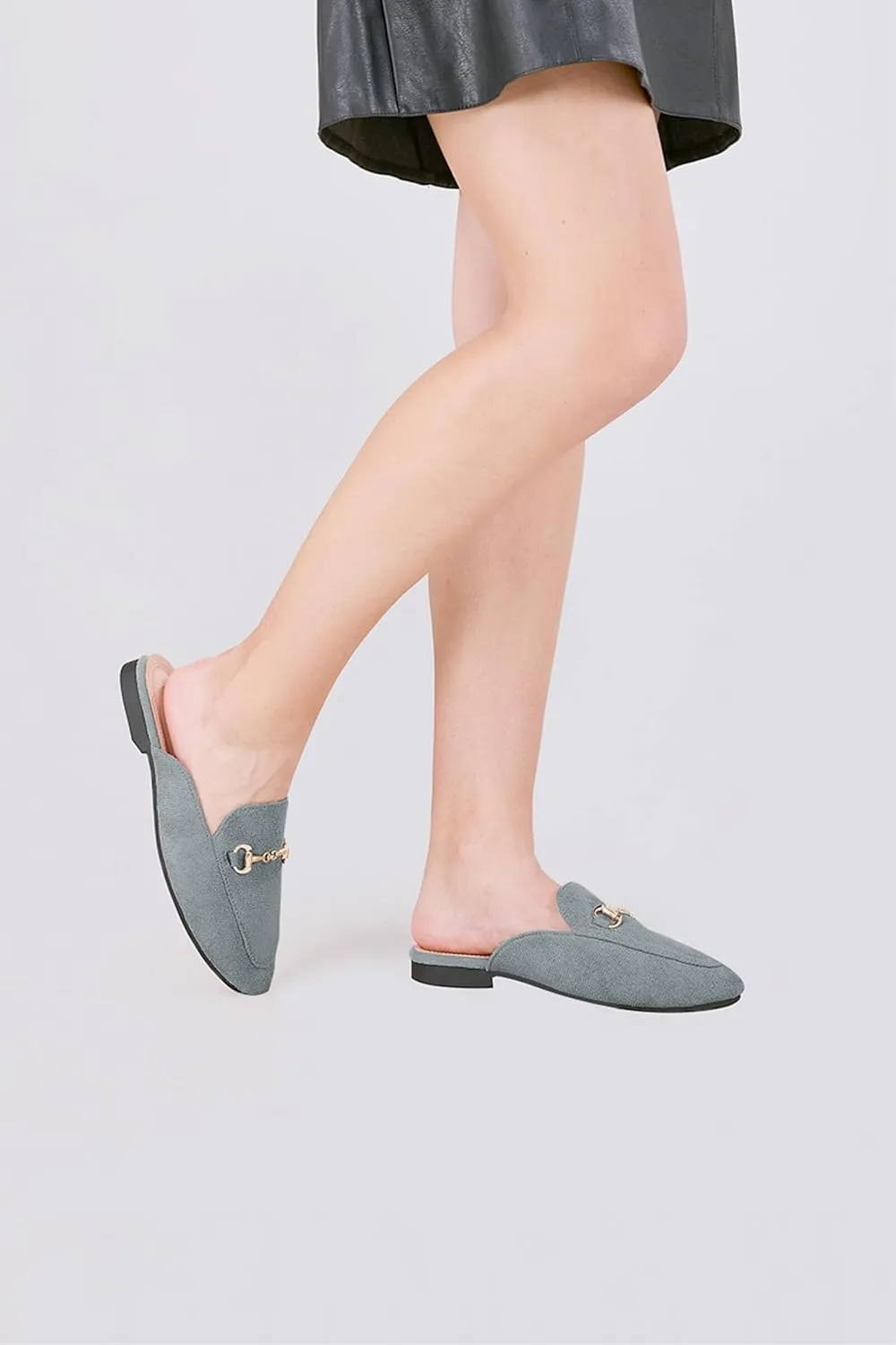 baobeijiadao Womens Closed Round Toe Mules Comfortable Buckle Flats Mules Slip On Backless Loafers for Women