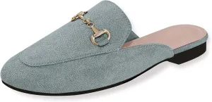 baobeijiadao Womens Closed Round Toe Mules Comfortable Buckle Flats Mules Slip On Backless Loafers for Women