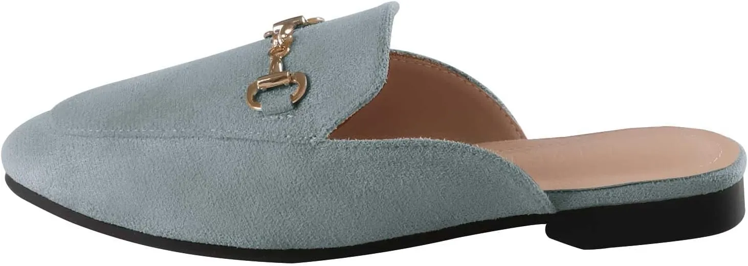 baobeijiadao Womens Closed Round Toe Mules Comfortable Buckle Flats Mules Slip On Backless Loafers for Women