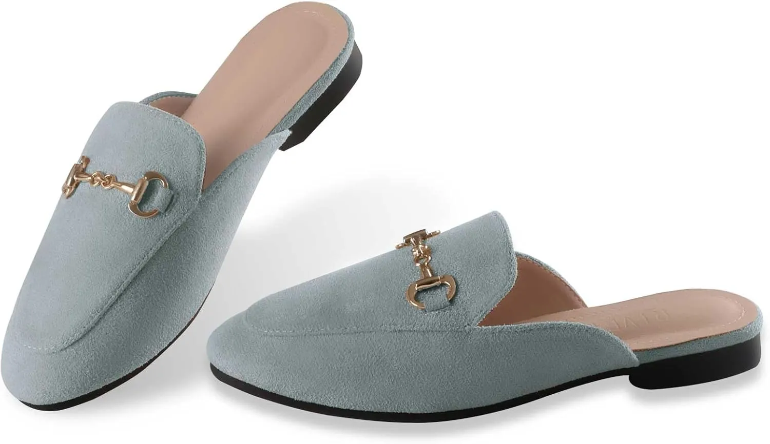 baobeijiadao Womens Closed Round Toe Mules Comfortable Buckle Flats Mules Slip On Backless Loafers for Women