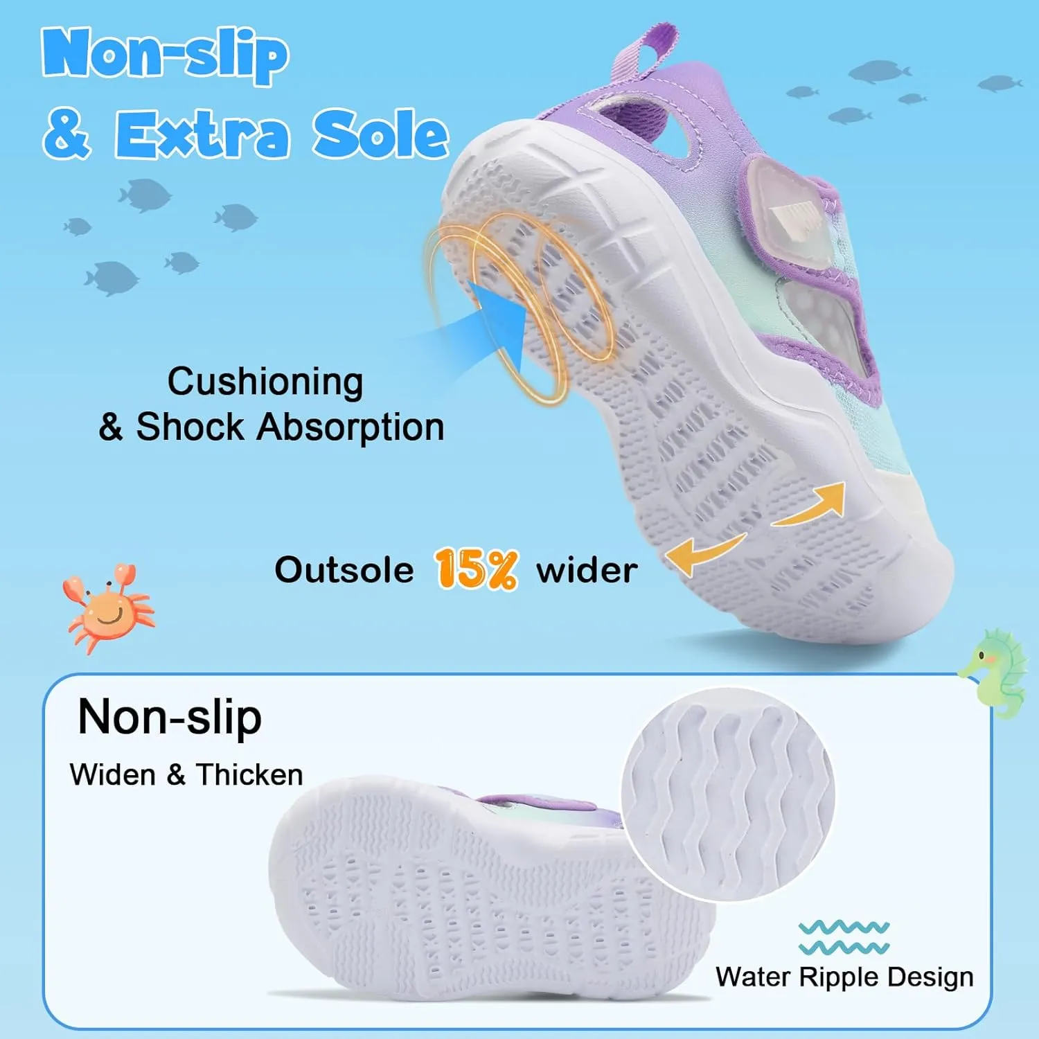 BARERUN Toddler Water Shoes Boys Girls Qucik Dry Breathable Kids Water Shoes Wide Adjustable Instep Water Sandals for Beach Swim Pool Non Slip Flexible Barefoot Sport Aqua Shoes
