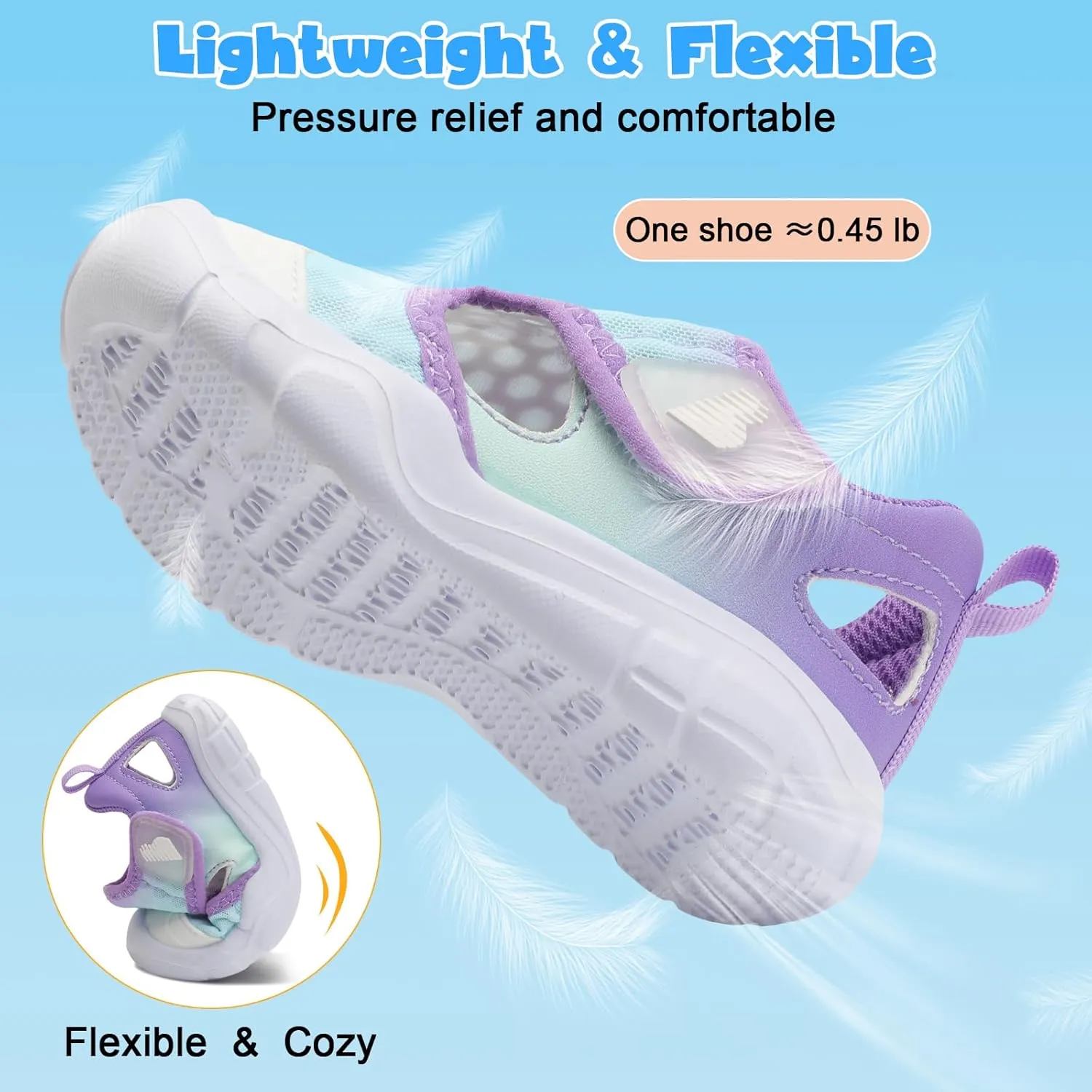 BARERUN Toddler Water Shoes Boys Girls Qucik Dry Breathable Kids Water Shoes Wide Adjustable Instep Water Sandals for Beach Swim Pool Non Slip Flexible Barefoot Sport Aqua Shoes