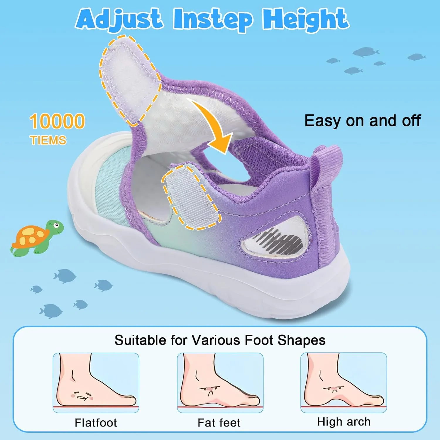 BARERUN Toddler Water Shoes Boys Girls Qucik Dry Breathable Kids Water Shoes Wide Adjustable Instep Water Sandals for Beach Swim Pool Non Slip Flexible Barefoot Sport Aqua Shoes