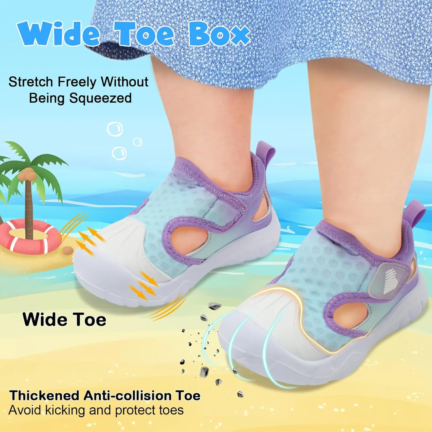BARERUN Toddler Water Shoes Boys Girls Qucik Dry Breathable Kids Water Shoes Wide Adjustable Instep Water Sandals for Beach Swim Pool Non Slip Flexible Barefoot Sport Aqua Shoes