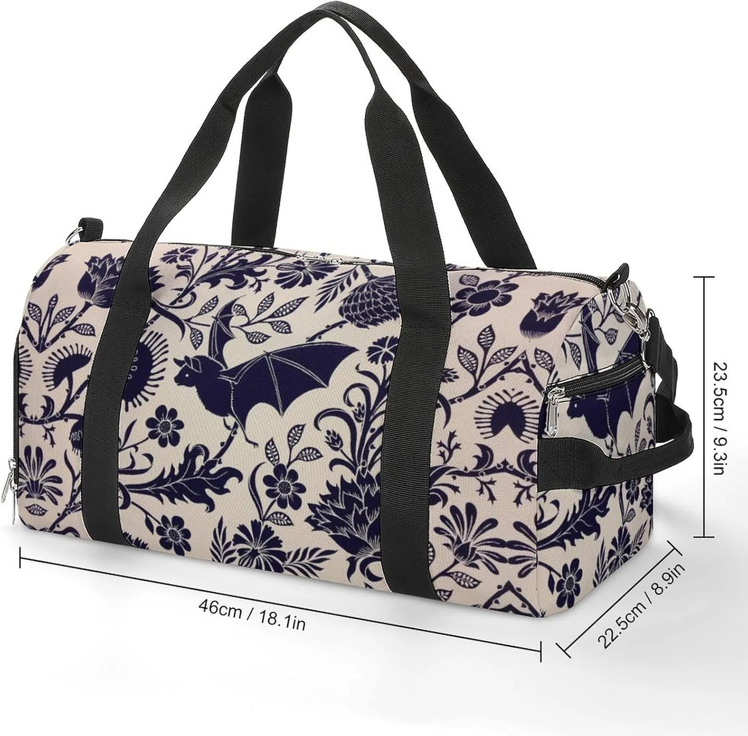 Bat Flower Sport Gym Duffle Travel Bag with Shoe Compartment,Wet Pocket for Men and Women