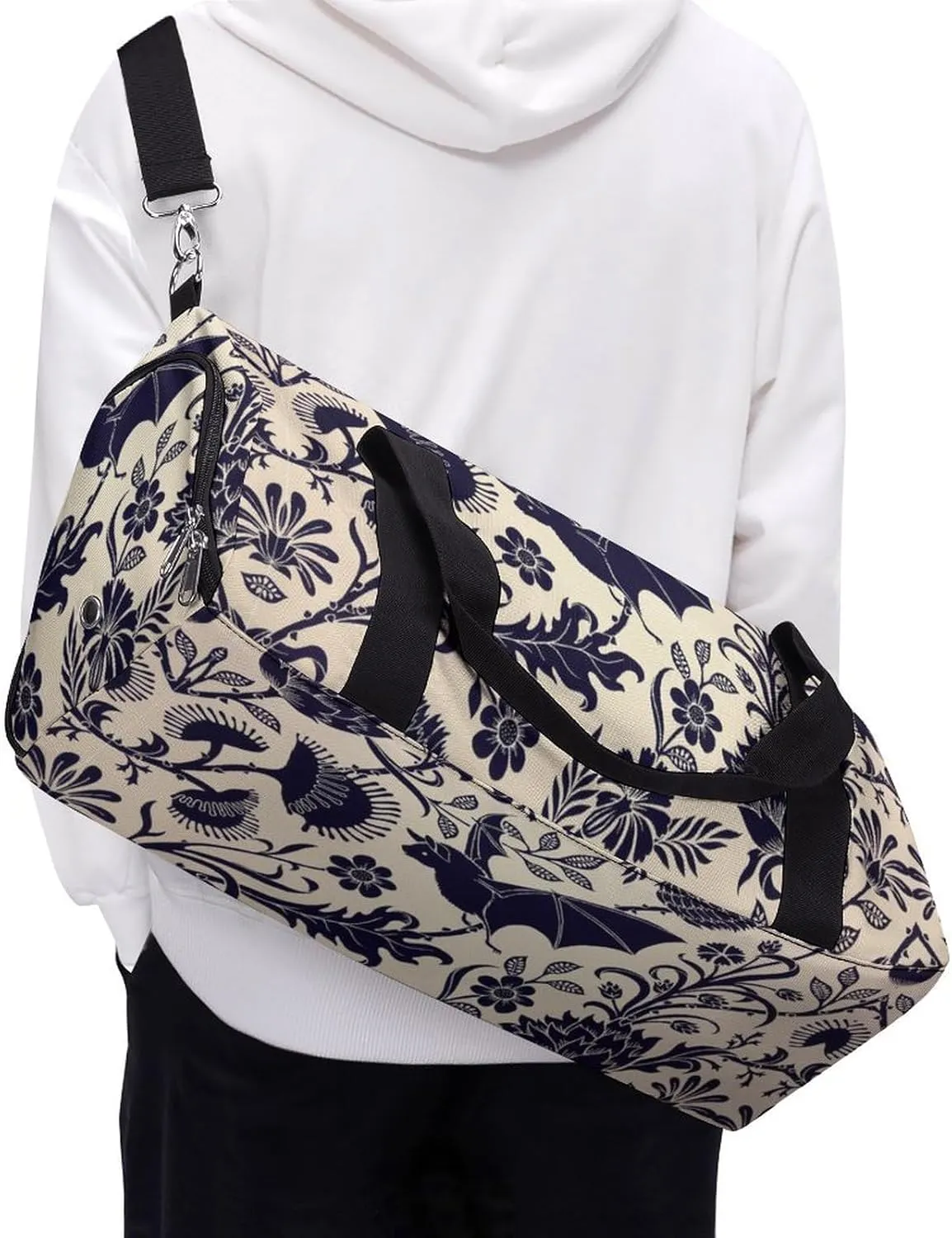 Bat Flower Sport Gym Duffle Travel Bag with Shoe Compartment,Wet Pocket for Men and Women