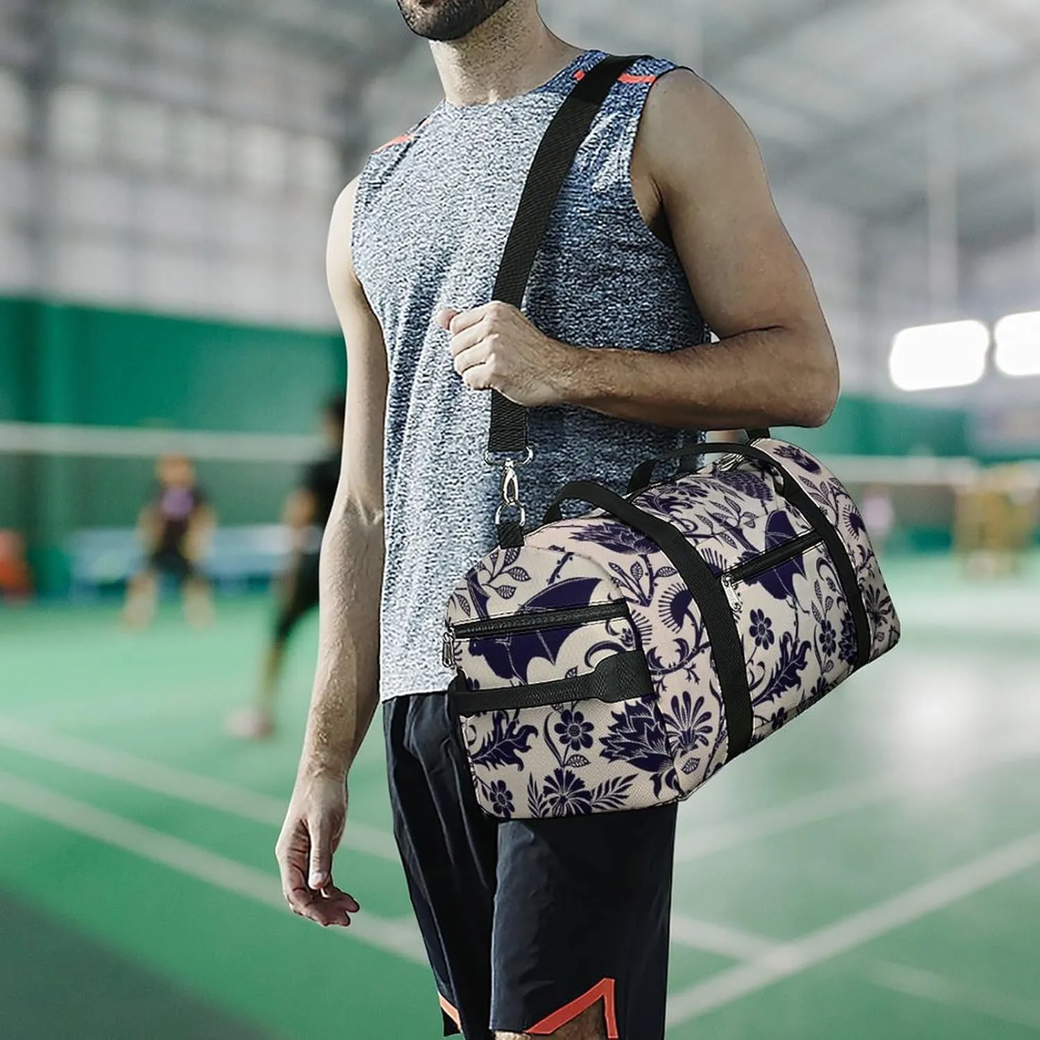 Bat Flower Sport Gym Duffle Travel Bag with Shoe Compartment,Wet Pocket for Men and Women