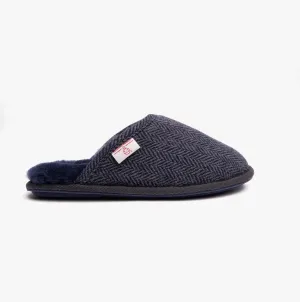 Bedroom Athletics WILLIAM Mens Mule Slippers Navy Herringbone