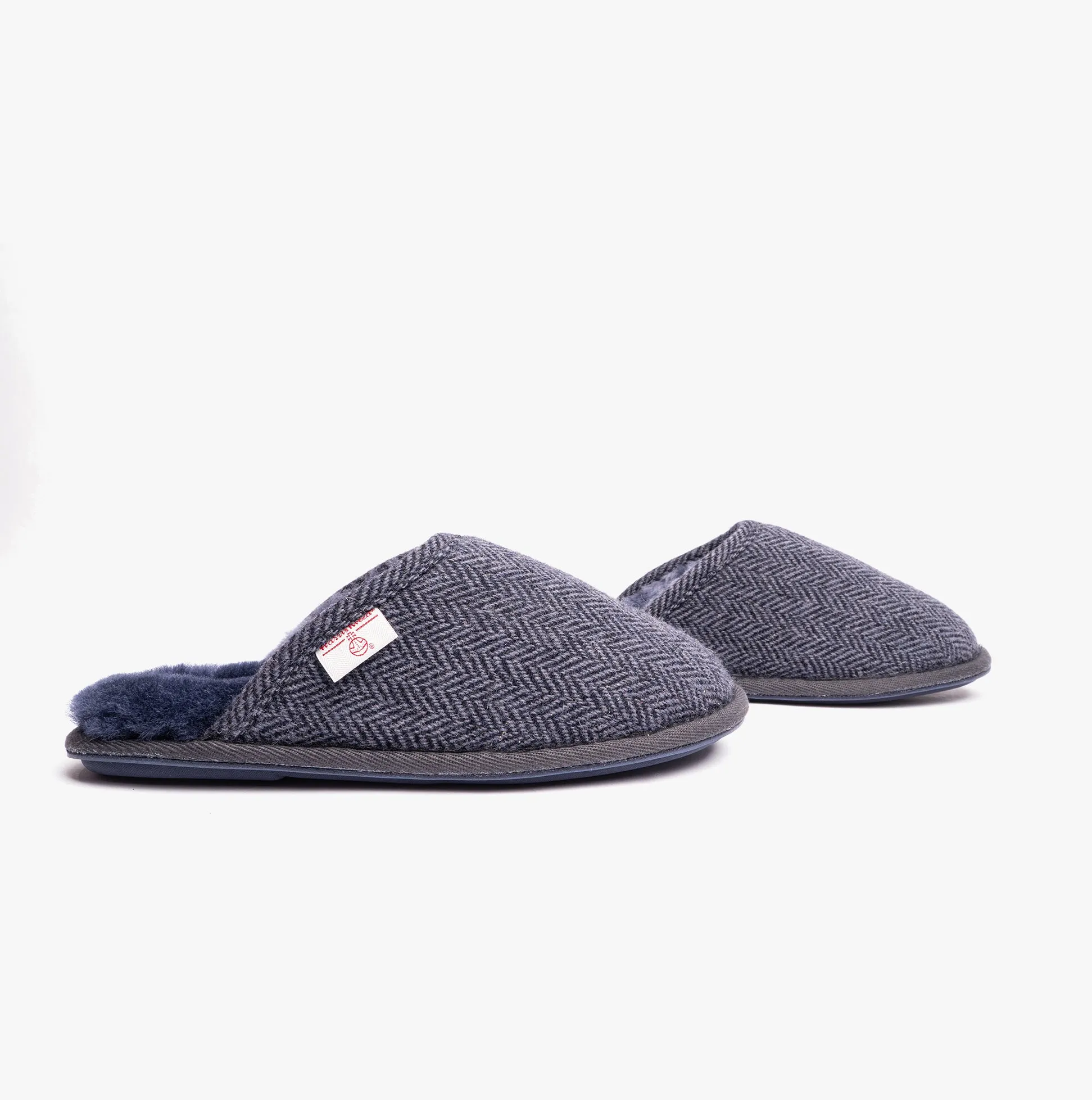 Bedroom Athletics WILLIAM Mens Mule Slippers Navy Herringbone