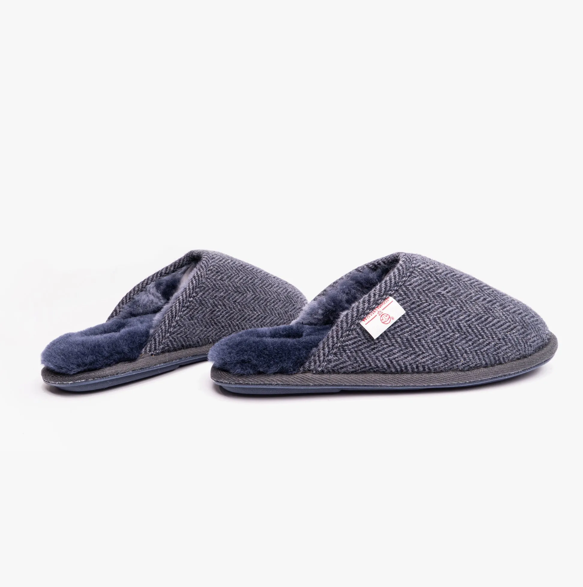 Bedroom Athletics WILLIAM Mens Mule Slippers Navy Herringbone