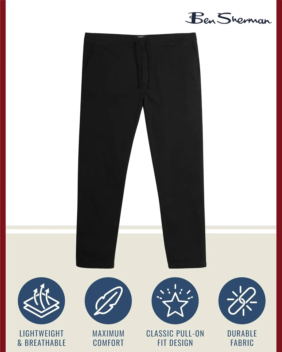 Ben Sherman Men’s Pants - Comfort Stretch Flat Front Pull On Pants - Casual Chinos for Men (S-XL)