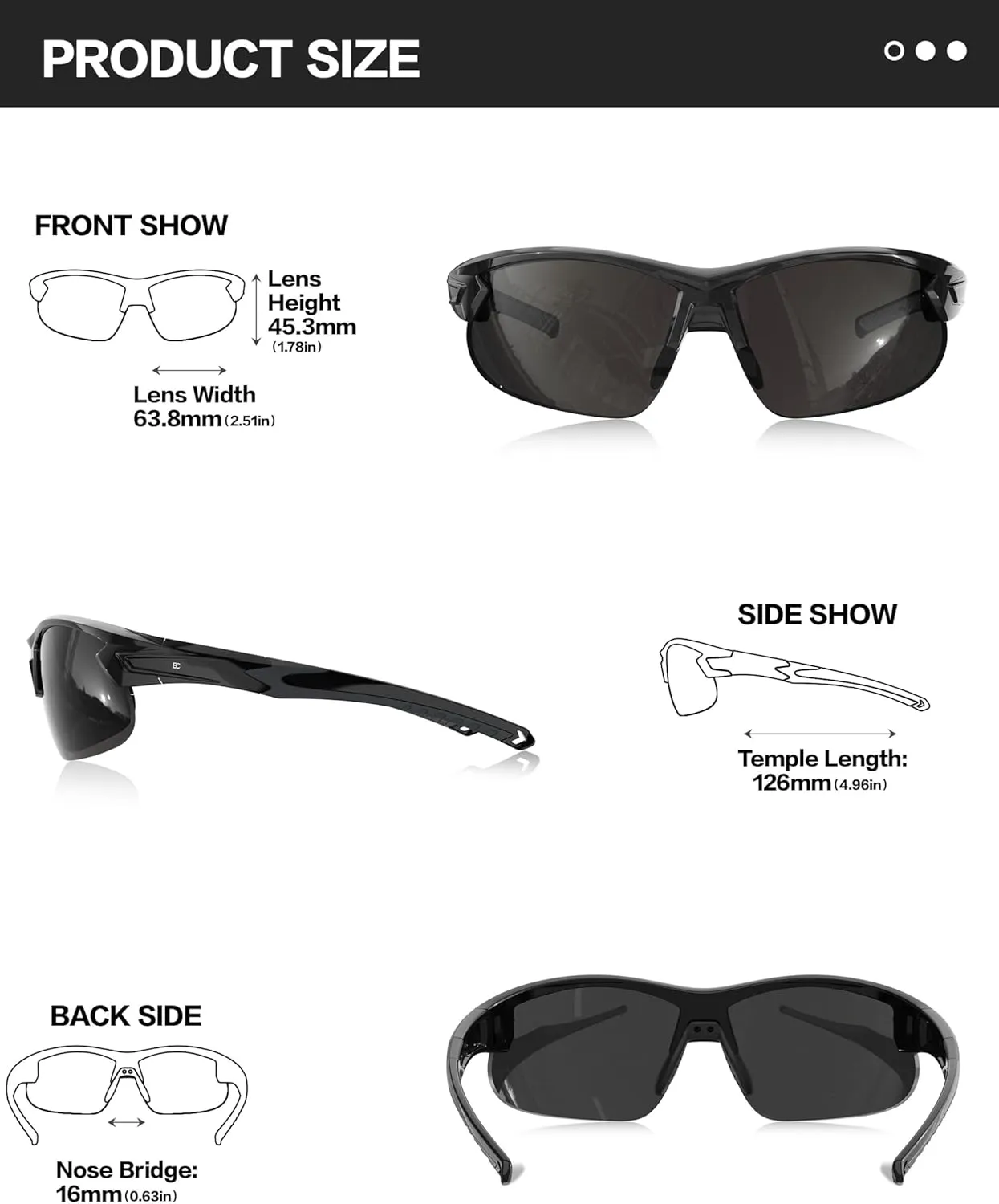 BIRCEN Polarized Sport Sunglasses for Men: UV Protection Fishing Shades for Golf Baseball Driving Motorcycle BC3065