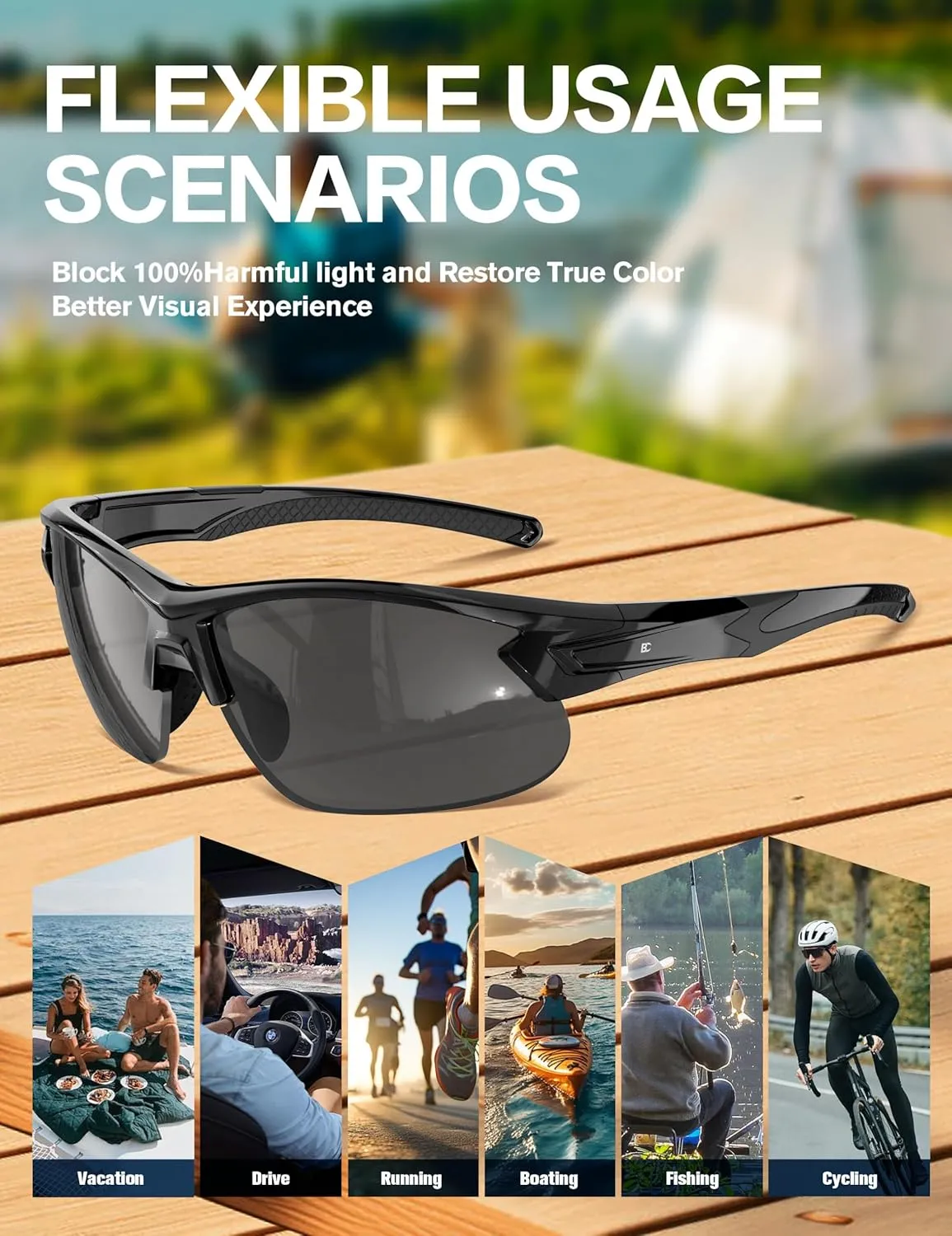 BIRCEN Polarized Sport Sunglasses for Men: UV Protection Fishing Shades for Golf Baseball Driving Motorcycle BC3065