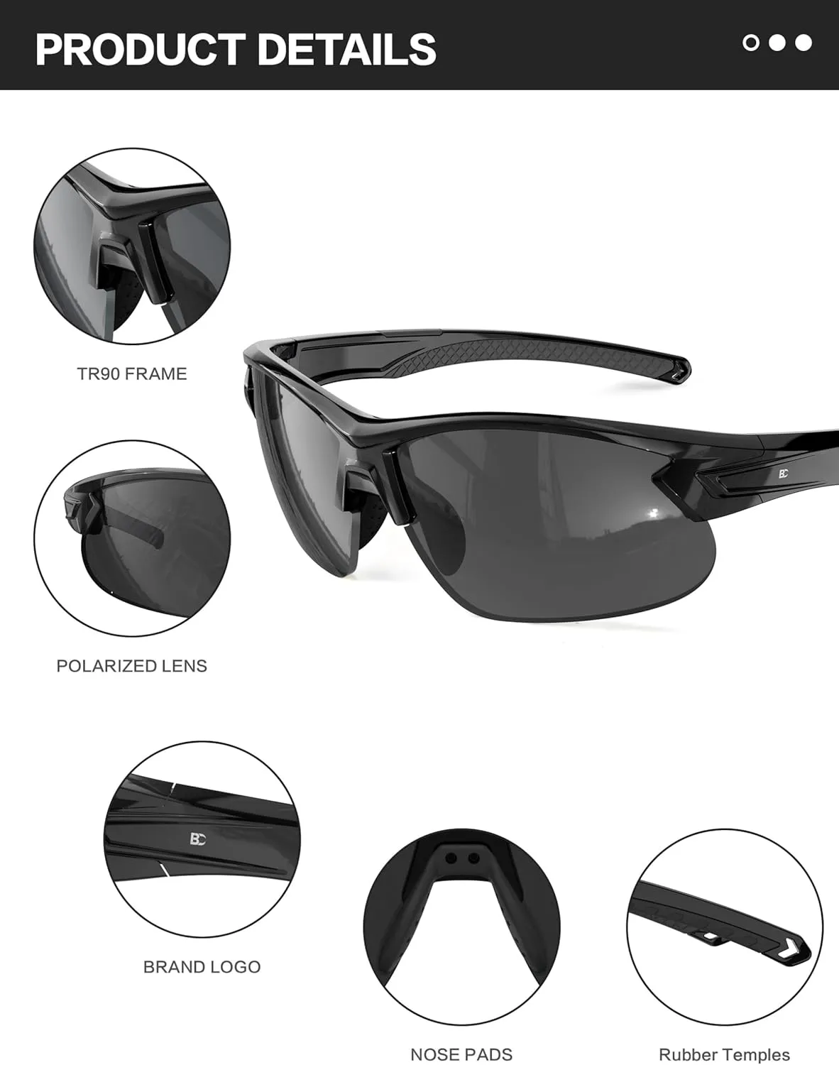 BIRCEN Polarized Sport Sunglasses for Men: UV Protection Fishing Shades for Golf Baseball Driving Motorcycle BC3065