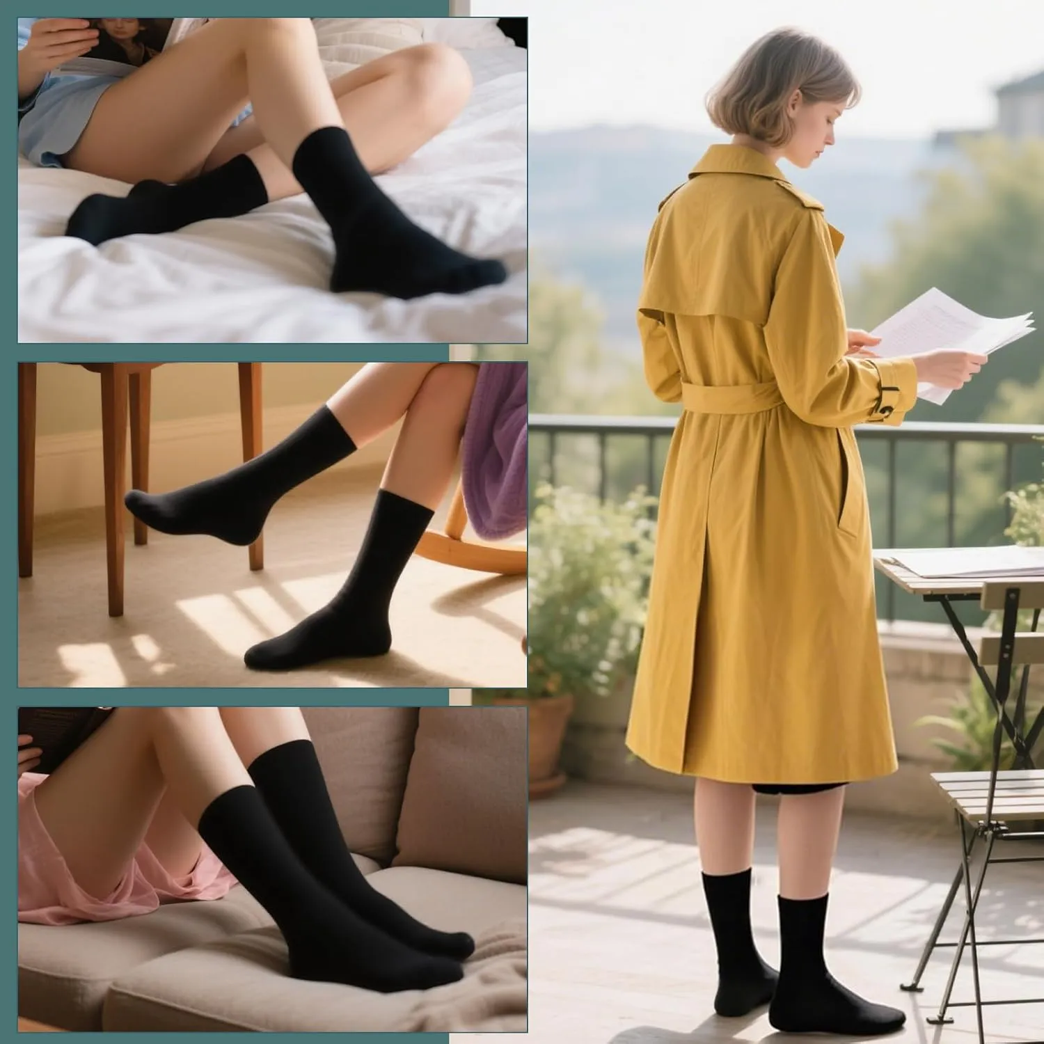 BISOUSOX Merino Wool Socks for Women Thin Black Womens Dress Socks Lightweight Crew Smart Wool Hiking Socks for Women