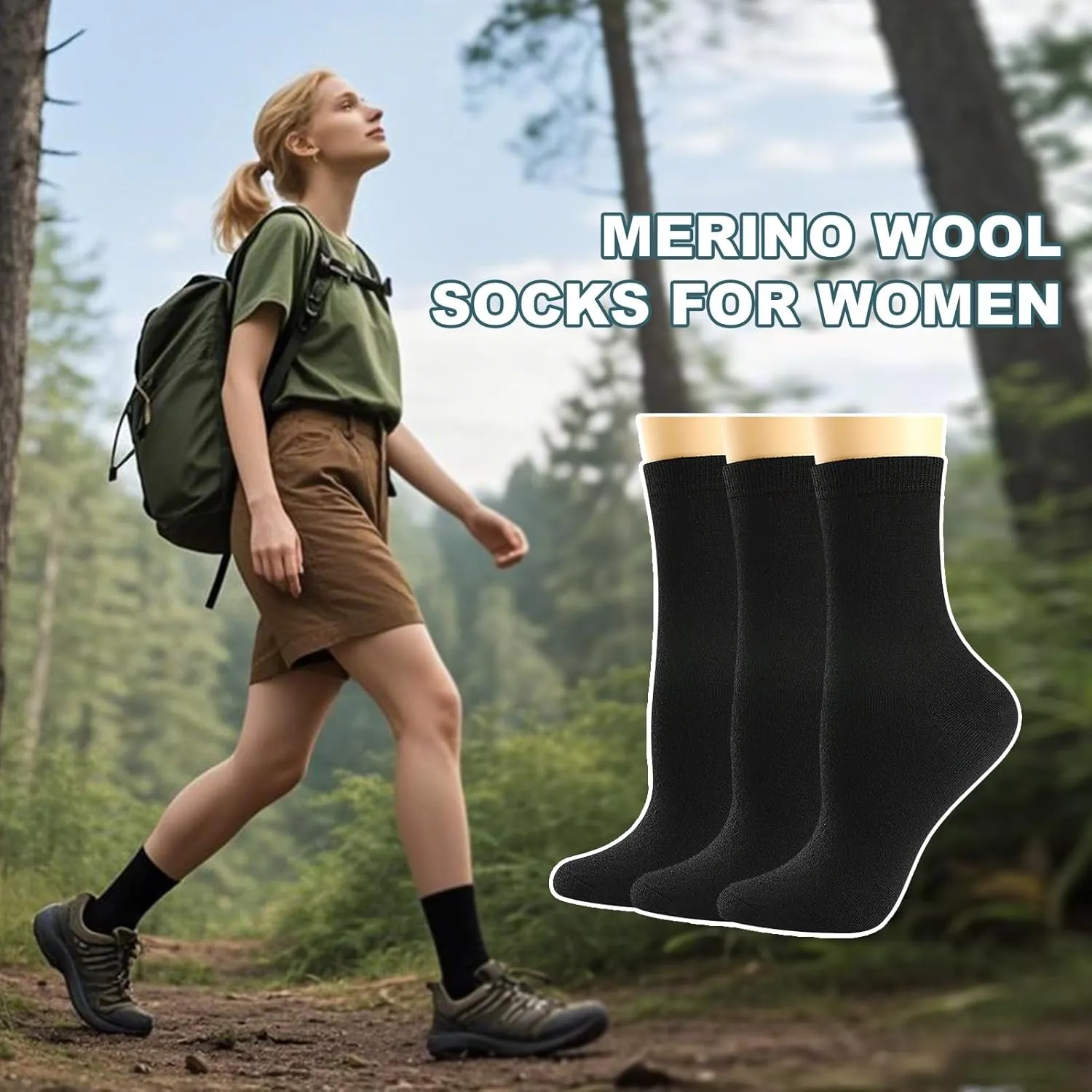 BISOUSOX Merino Wool Socks for Women Thin Black Womens Dress Socks Lightweight Crew Smart Wool Hiking Socks for Women